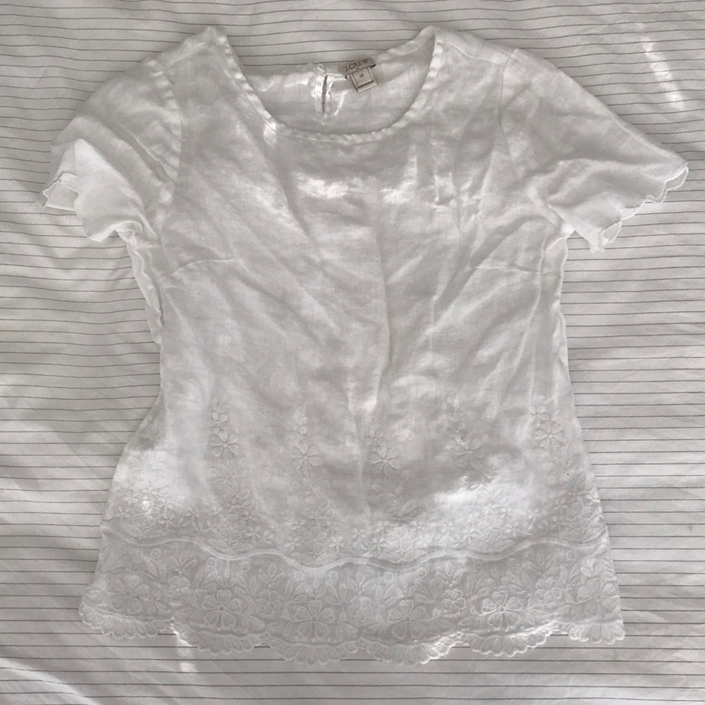 J.Crew 100% Linen Blouse with Scalloped Hem